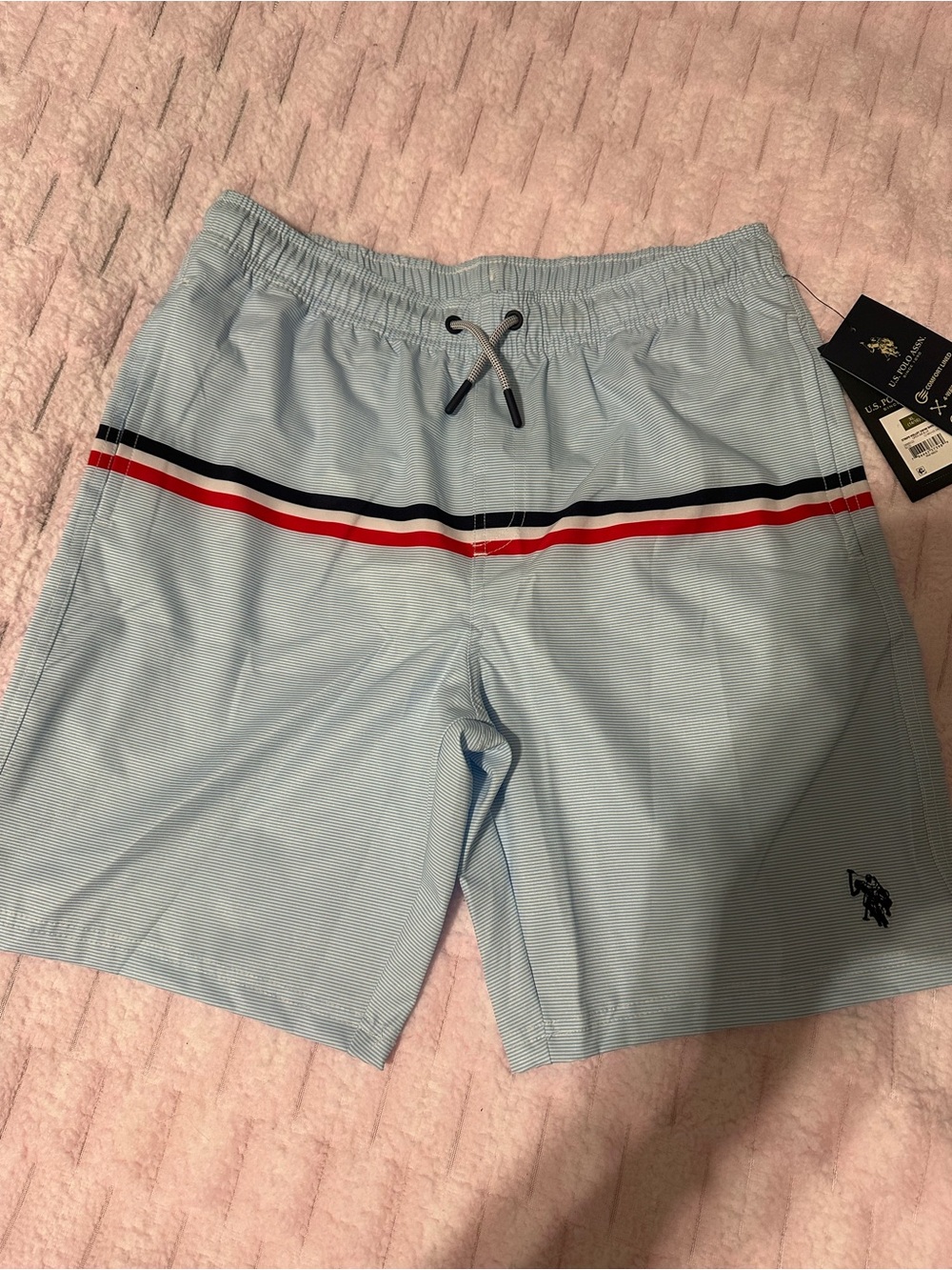 U.S. Polo Assn. Boys X-Large (14-16)Light Blue Striped Swim Trunks - Picture 3 of 7